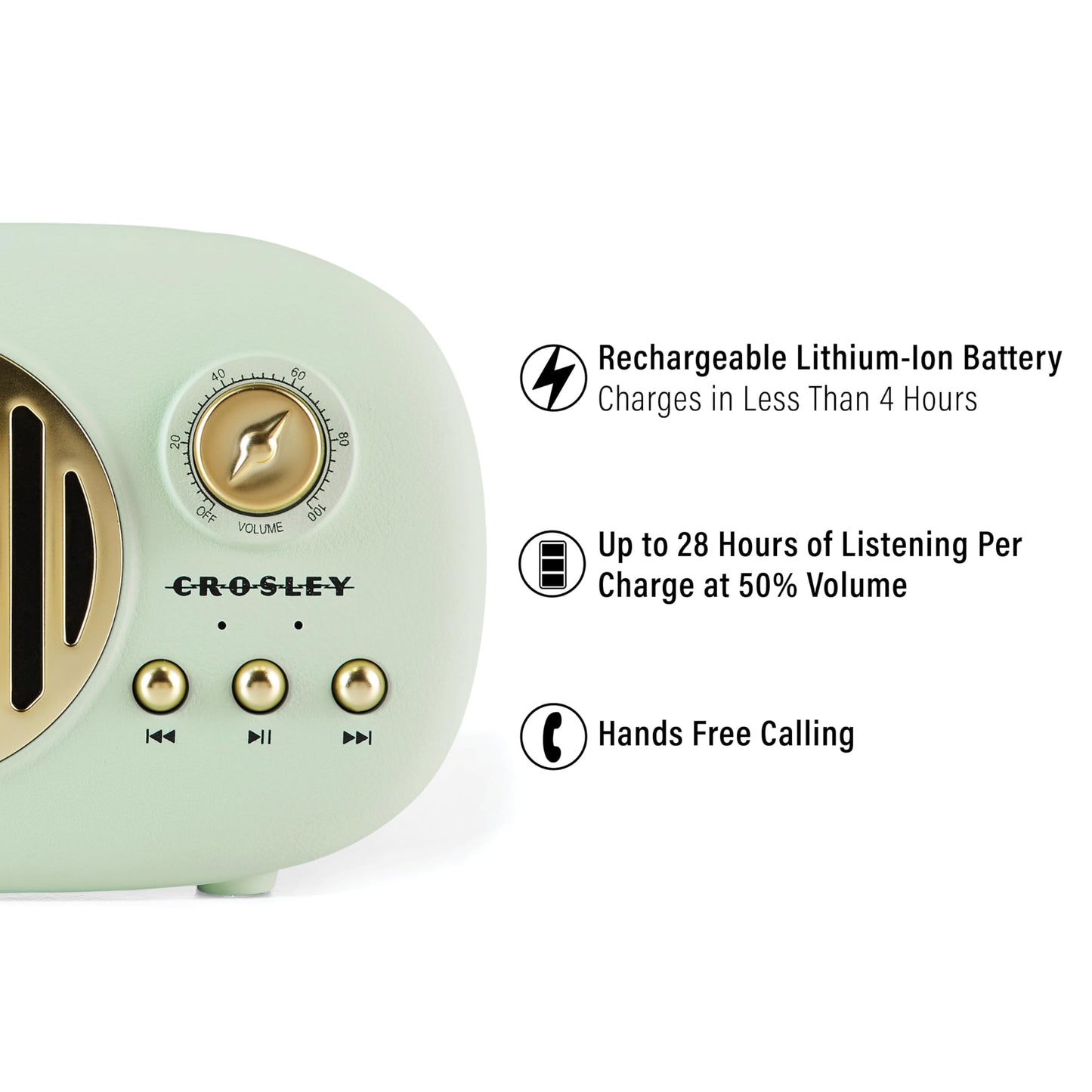 Crosley CR3044A-MN Piper Portable Bluetooth Speaker, Mint