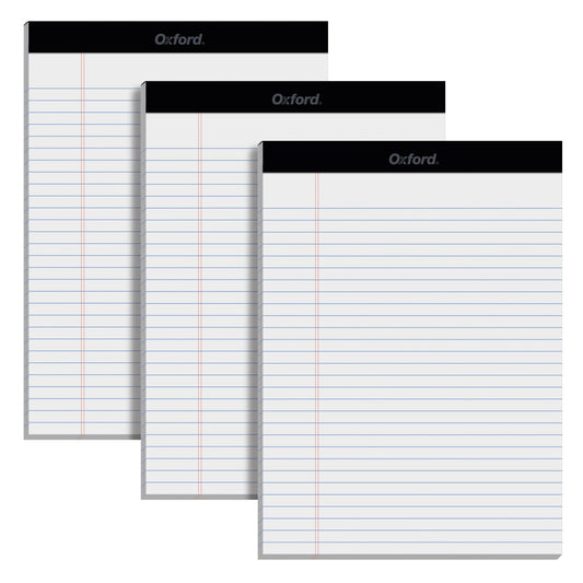 Oxford 8.5 x 11.75 Inch Legal Pads, 3 Pack, Wide Ruled on Both Sides, White Paper, 50 Perforated Sheets Per Writing Pad, Proudly Made in the USA