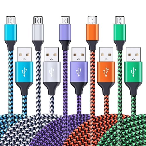 Micro USB Cable, AILKIN 5-Pack 6ft High Speed Nylon Braided Android Charging Cables for Samsung Galaxy J8/J7/S7/S6/Edge/Note 5 4, PS4, Motorola, HTC