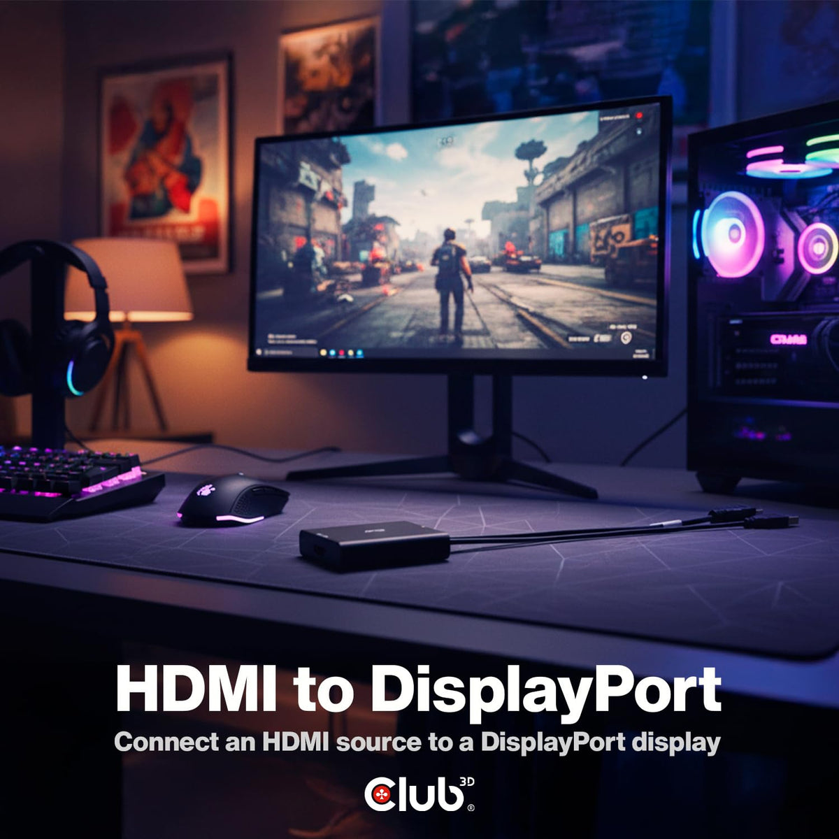 Club 3D HDMI 2.1 to DisplayPort 1.4 Active Adapter Cable - 4K 120Hz 8K 30Hz Converter for PC Laptop Gaming Console to Monitor - USB Powered Male