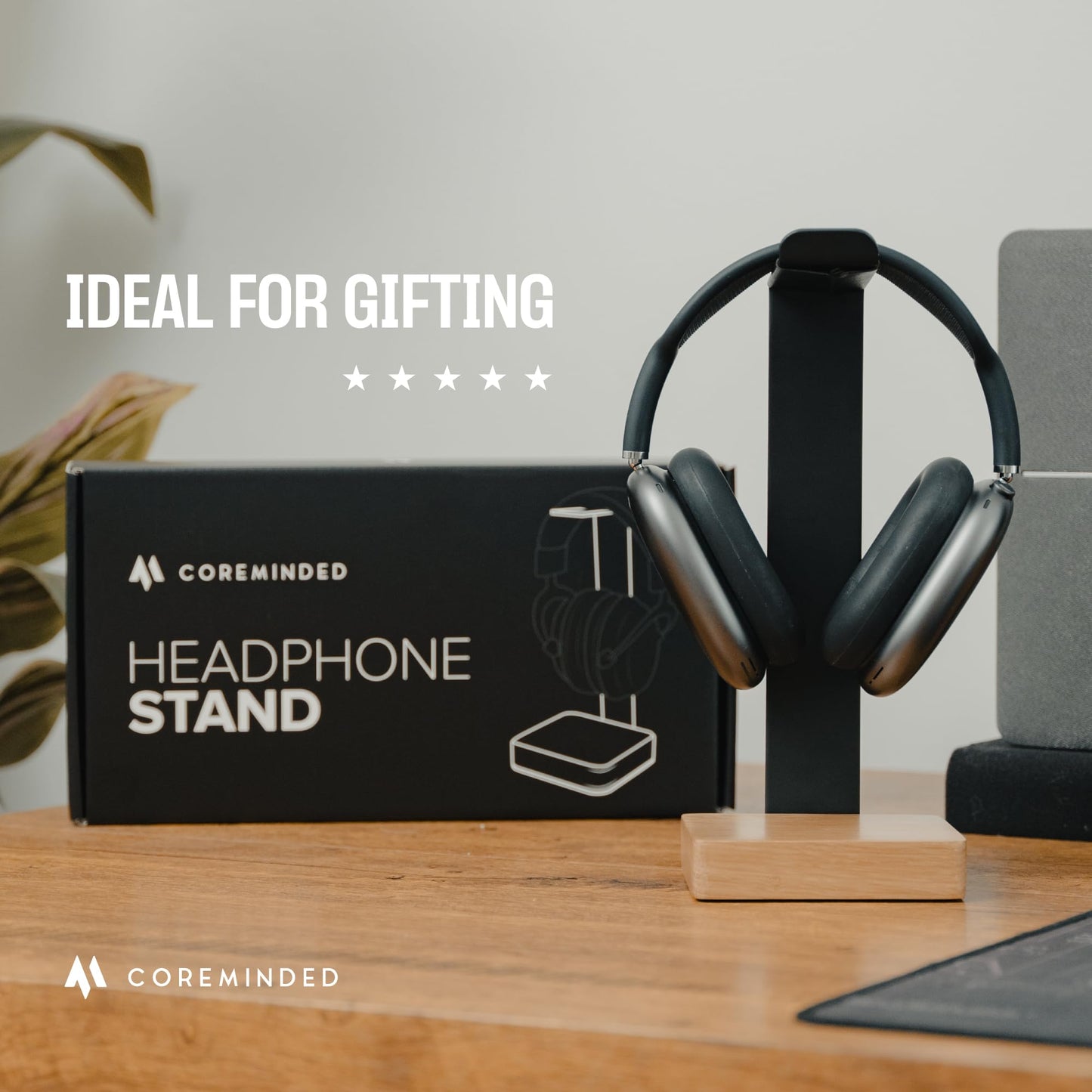 COREMINDED Universal Headphone Stand for Desk, Solid Wood Gaming Headset Stand, Heavy Duty Wooden Headphones Holder, Compatible with Airpods Max…