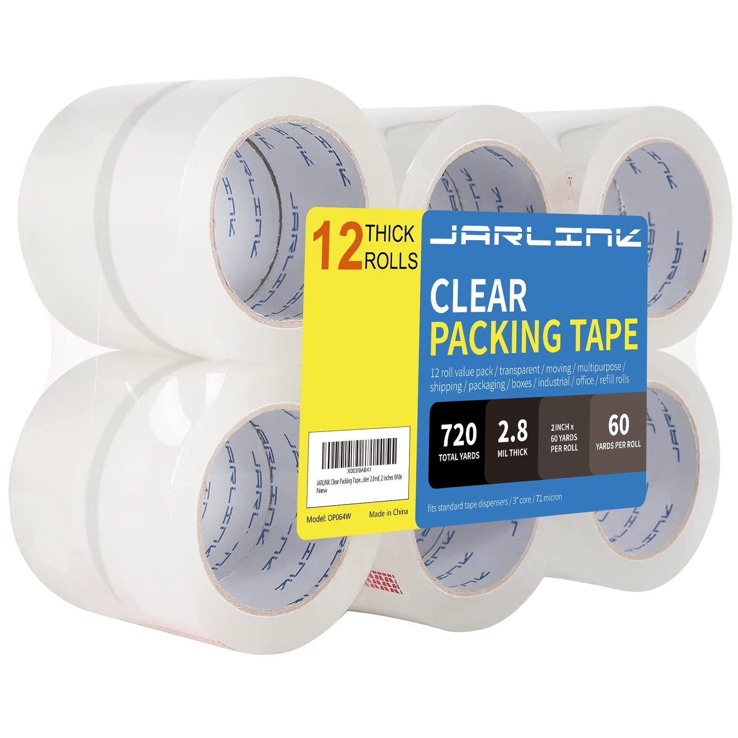 JARLINK 12 Rolls Clear Packing Tape, Heavy Duty Packaging Tape