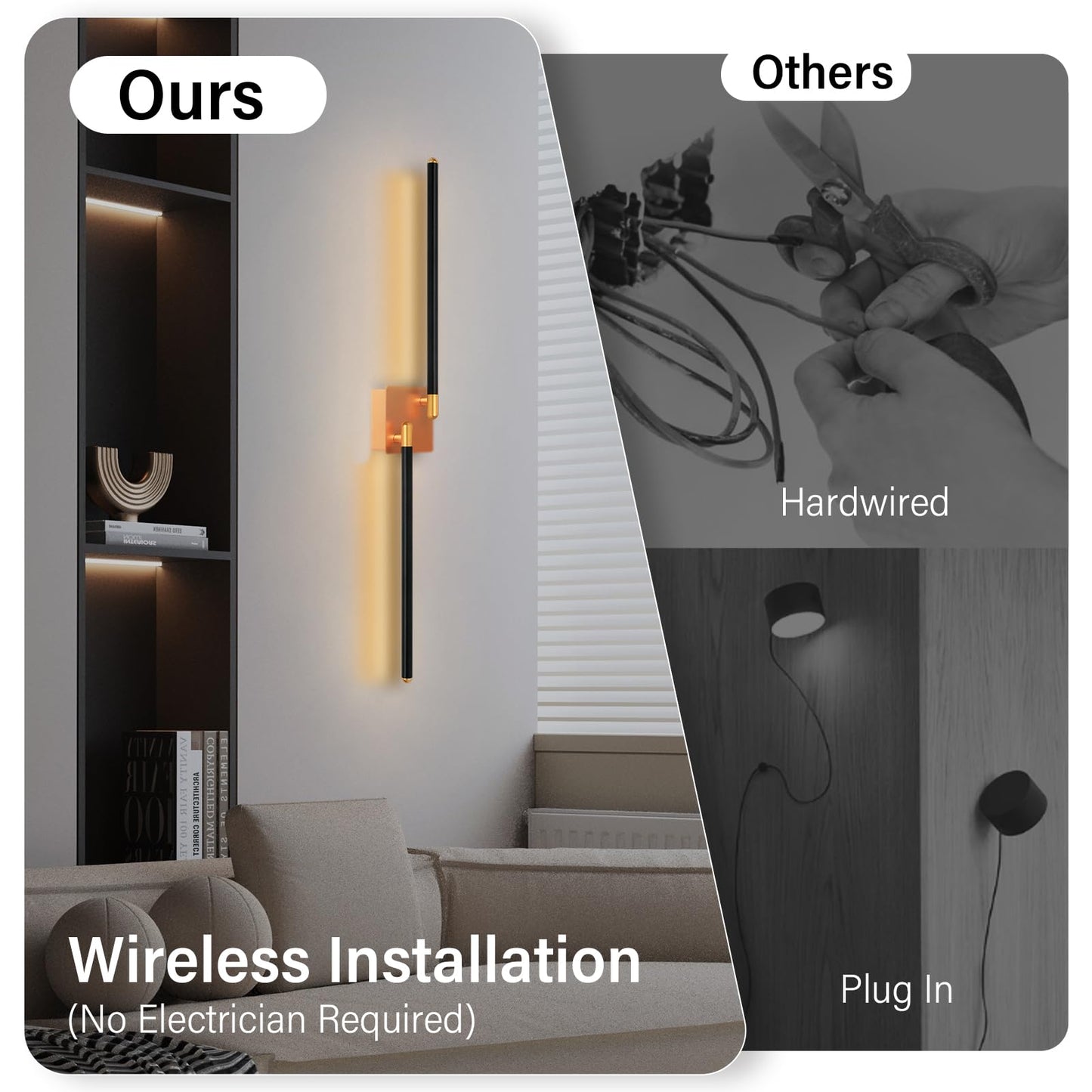 Crzbox Battery Operated Wall Sconce with Remote Control,Dimmable Battery Wall Sconce Set of 1, USB Rechargeable Wireless Wall Lights,300° Rotate LED
