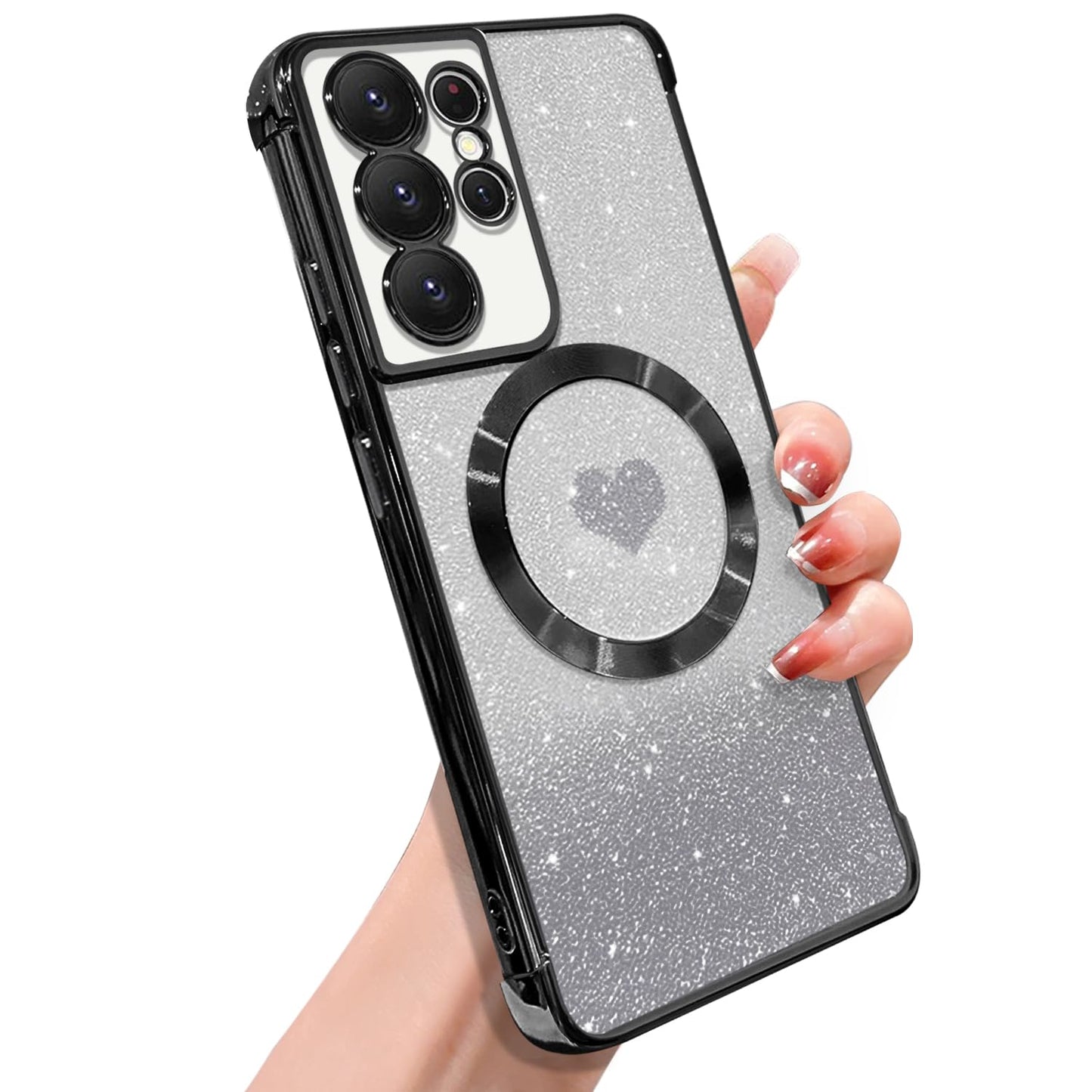 ZONRW for Samsung Galaxy S21 Ultra Case Magnetic,for Women Girl Soft Luxury Plating Bling Gradient Glitter Cute Heart Cover Compatible with MagSafe