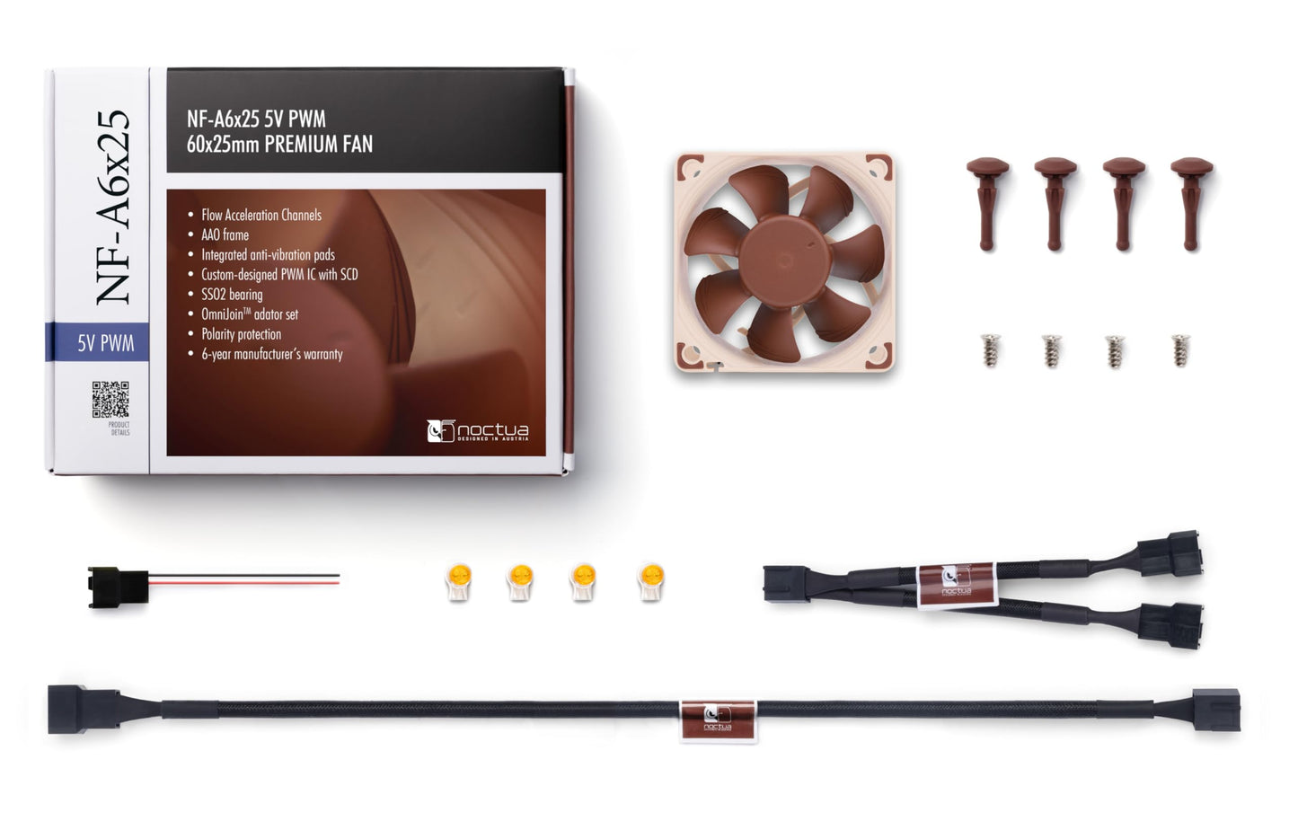 Noctua NF-A6x25 5V PWM, Premium Quiet Fan, 4-Pin, 5V Version (60mm, Brown)