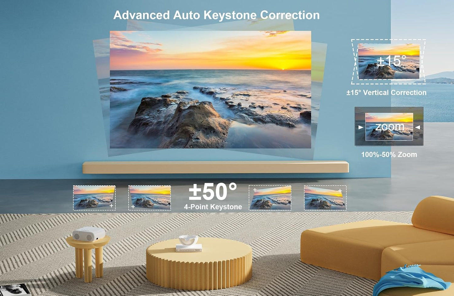 [AI Auto Focus/Auto Lens Cap] Outdoor-Projector-4K with WiFi 6 and Bluetooth: 1500 ANSI Portable Projector with Auto 6D Keystone & Zoom, Jimveo Native