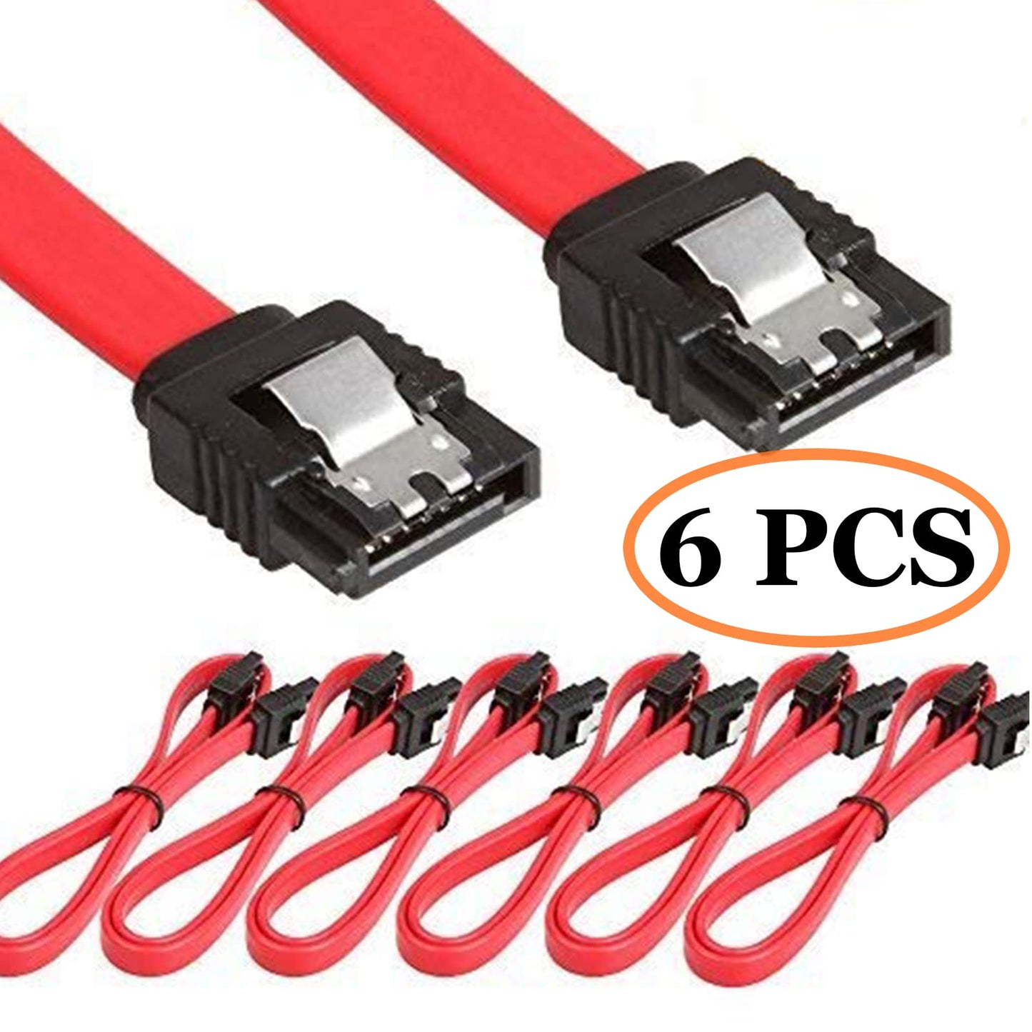 LINESO 6 Pack Straight SATA III Cable 6.0 Gbps 18 Inches (red)