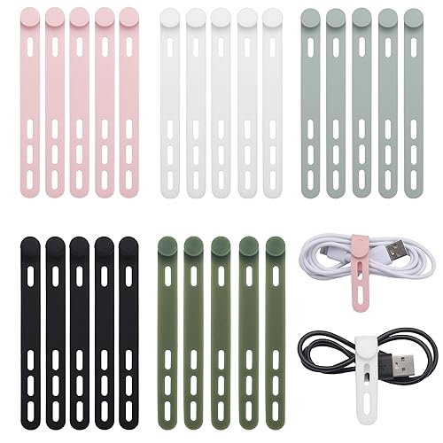 25 Pcs Silicone Cable Ties, Reusable Cord Organizers, Umbrellas Wraps & Cable Ties for Wires and Charging Cords Management - Home, Office, Kitchen