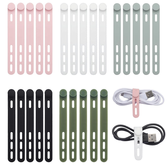 25 Pcs Silicone Cable Ties, Reusable Cord Organizers, Umbrellas Wraps & Cable Ties for Wires and Charging Cords Management - Home, Office, Kitchen