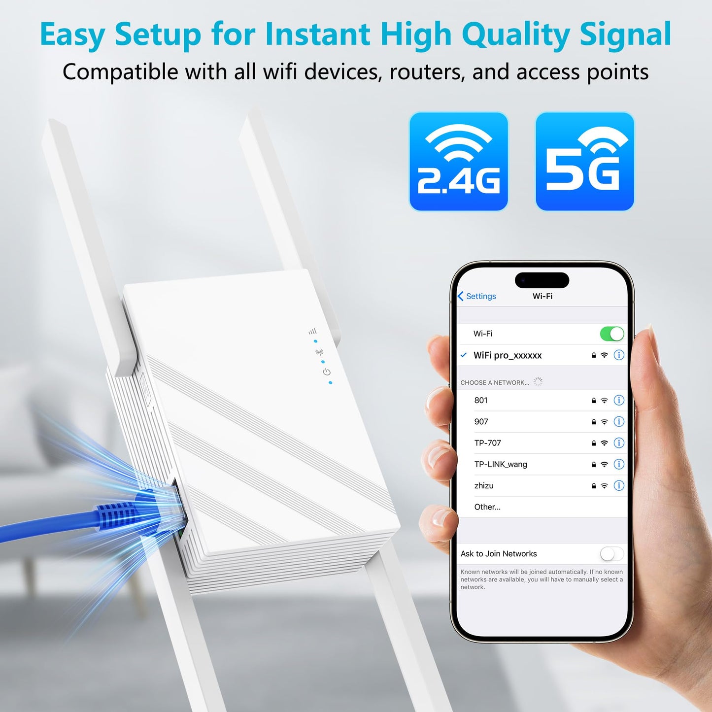 2025 1.2Gbps WiFi Extender Signal Booster, Up to 12880 sq. ft, Dual Band 5GHz/2.4GHz, WiFi Extenders Signal Booster for Home, WiFi Range Extender