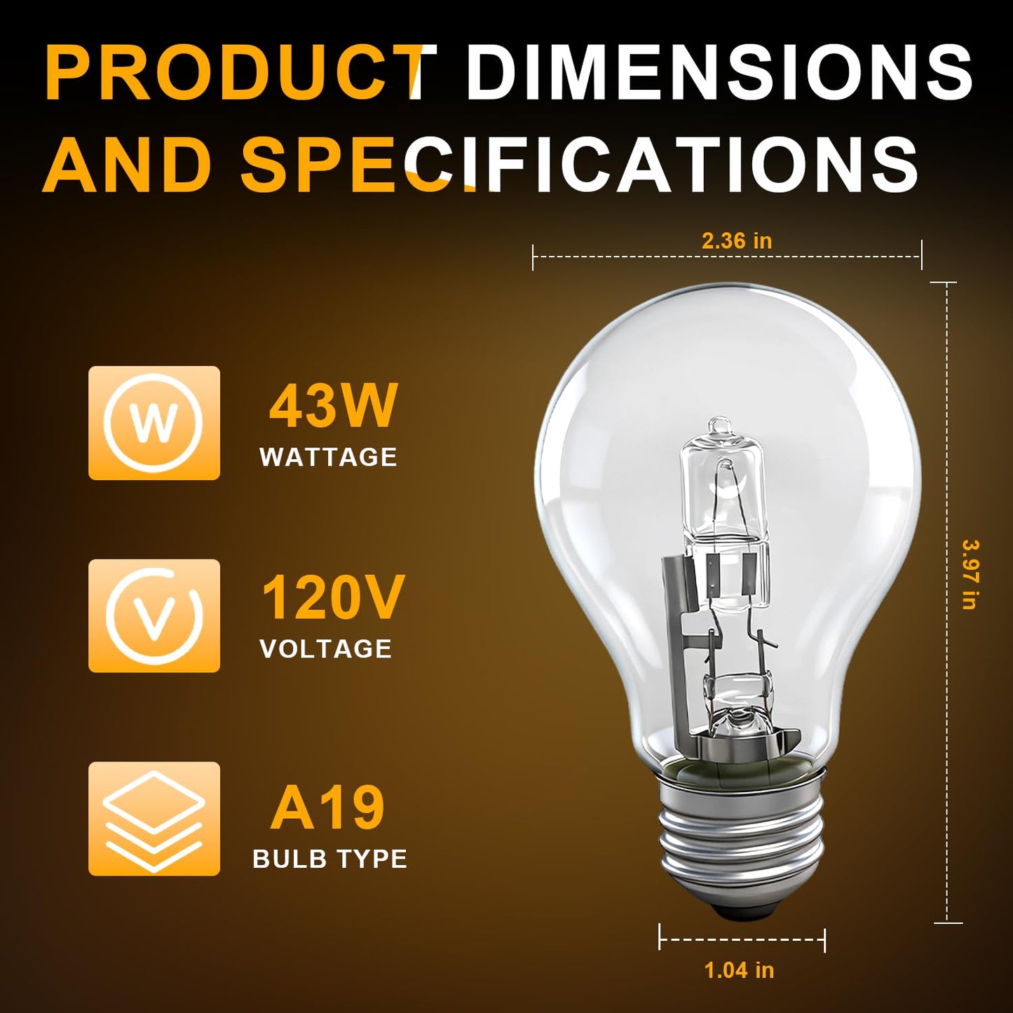 LENGSHIKEJI 6PCS A19 Halogen Light Bulbs 43 Watt 120V Replacement for 60 Watt Incandescent Light Bulbs E26 Medium Base Clear Glass Replace#