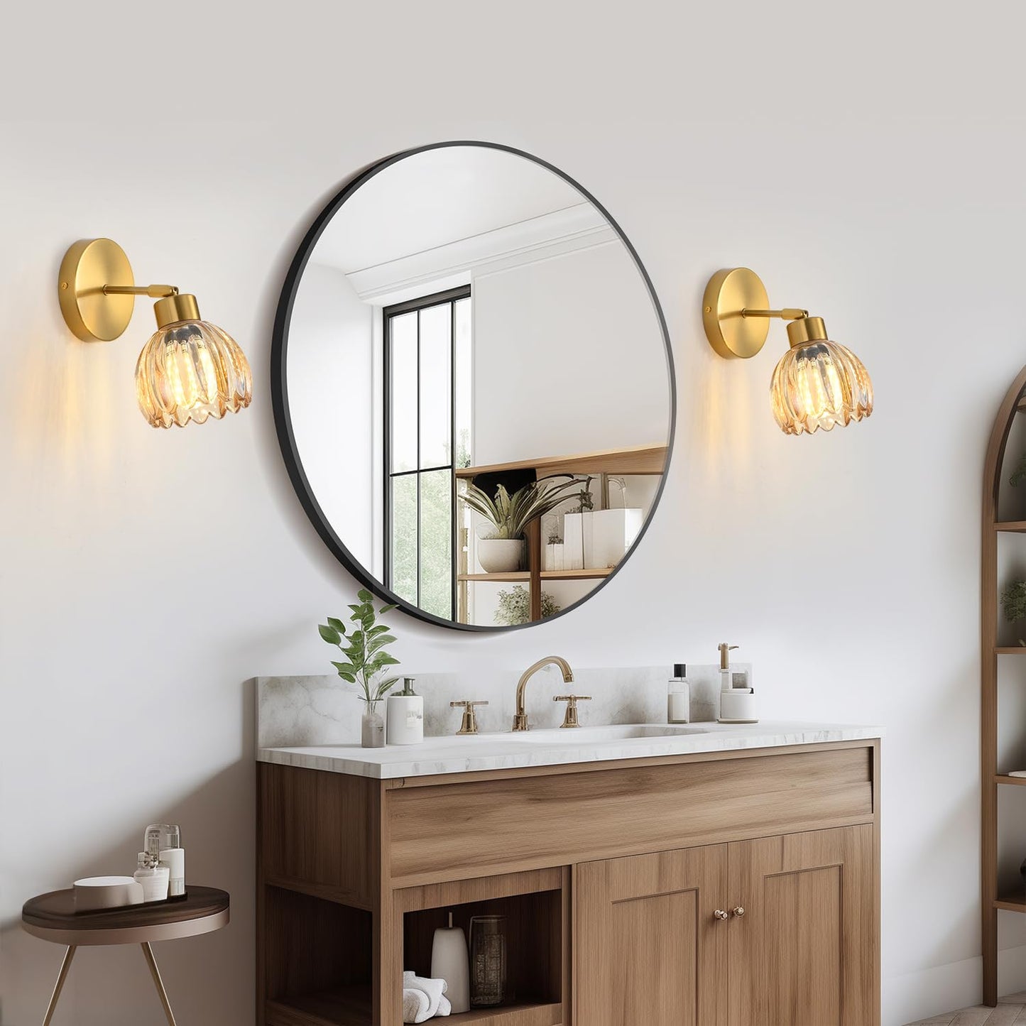 KENMI Wall Sconces Vintage Fixture Light, Vanity Lights for Bathroom, Modern Wall Light Fixtures, Metal Sconces Wall Lighting with Glass Shade