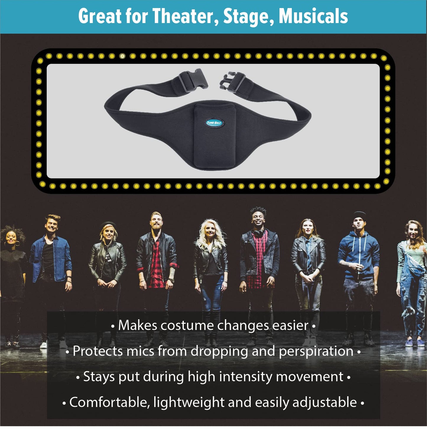 Tune Belt Mic Belt - Microphone Holder Pack - The Original Brand - Carrier Pouch Securely Holds and Protects for Fitness Instructors, Theater