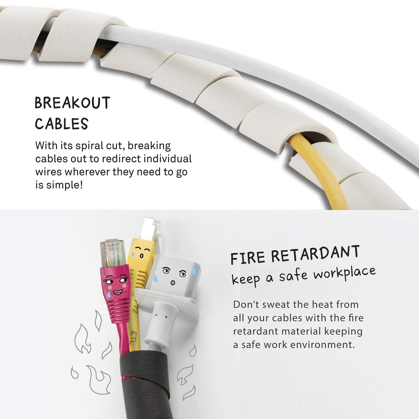 10-ft Cable Slinky - Super Soft and Flexible Rubber Spiral Cord Wrap (2-ft X 5 pcs) White