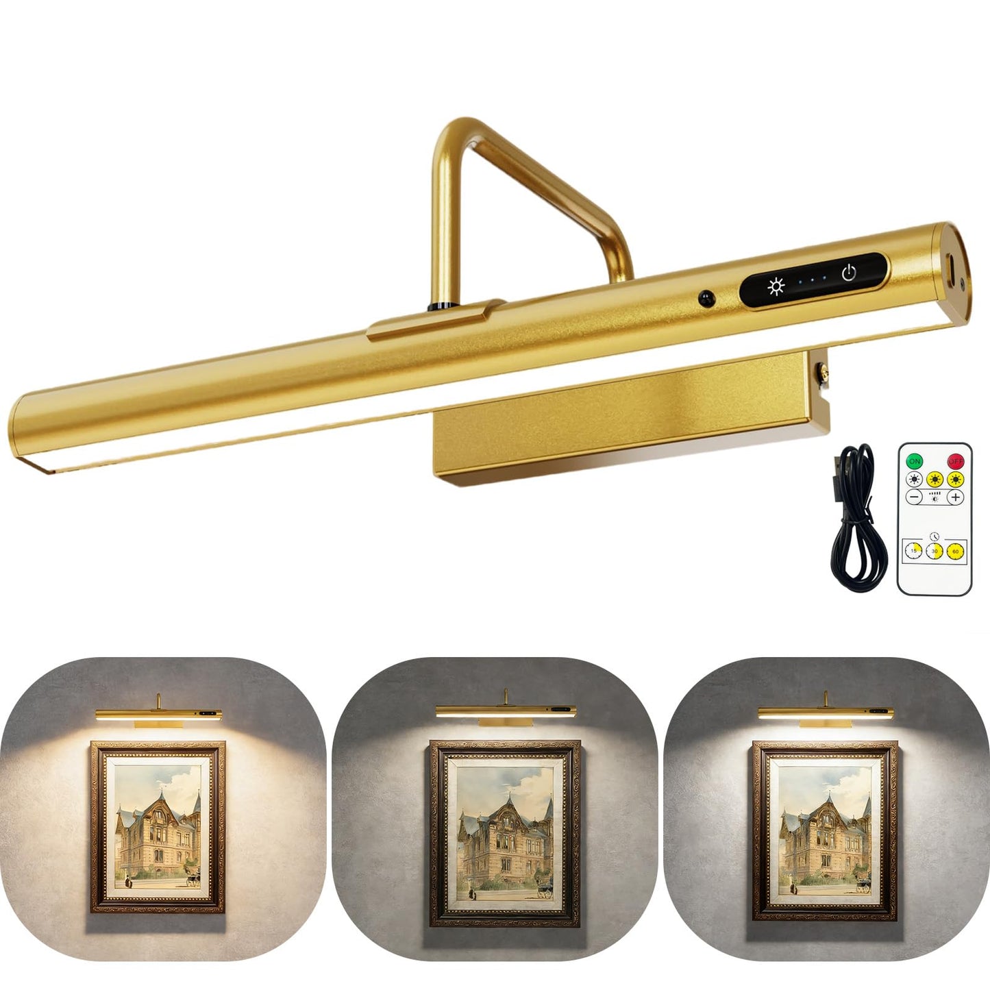 Picture Lights Wall Battery Operated, 14" 6000mAh Rechargeable Display Light with Remote/Rotatable/Dimmable/3CCT Magnetic Wireless Lamp