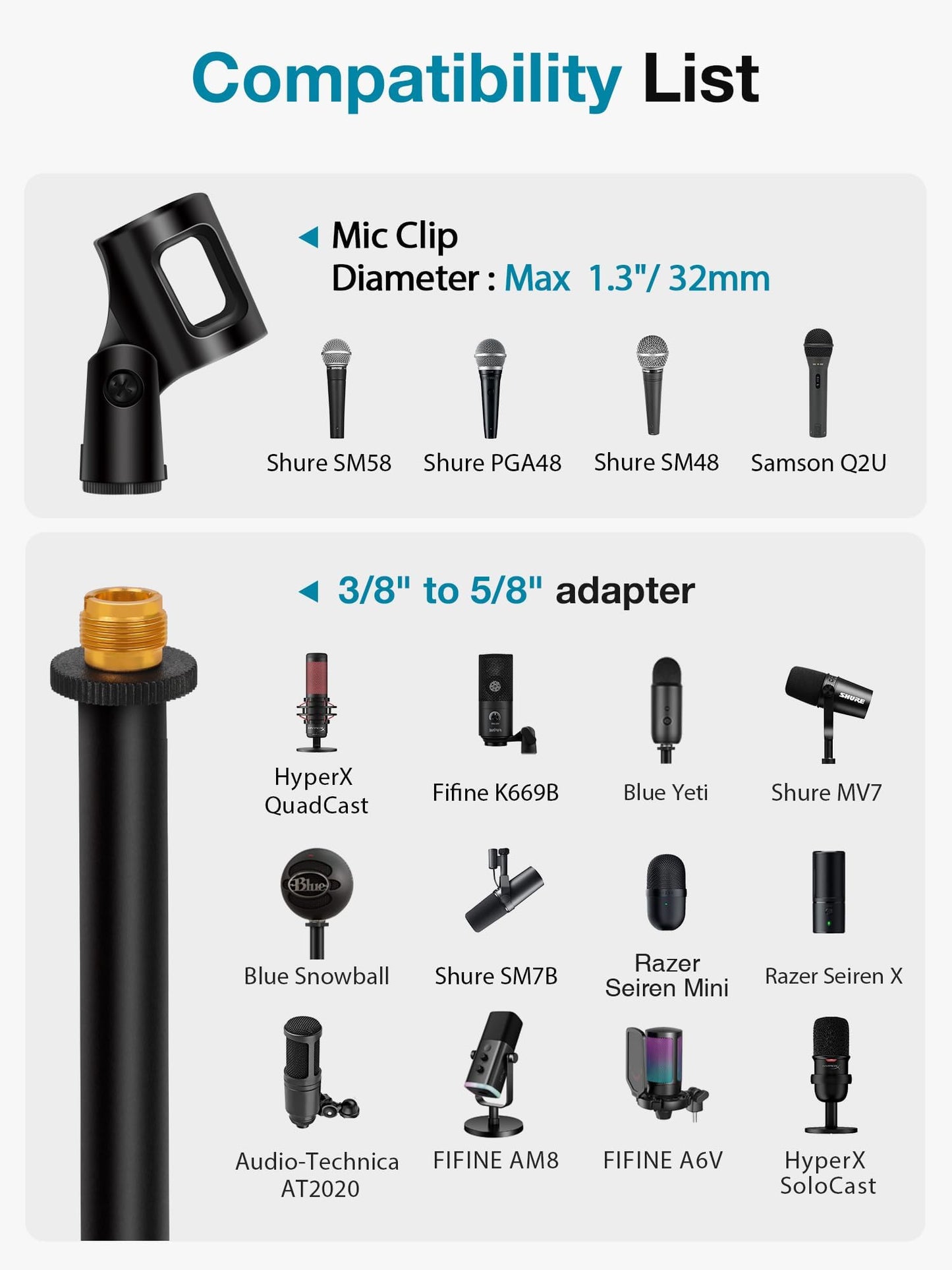 InnoGear Desktop Microphone Stand, Upgraded Adjustable Table Mic Stand with Mic Clip and 5/8" Male to 3/8" Female Screw for Blue Yeti Snowball Spark &