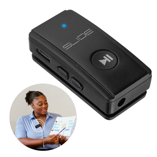 SLIDE Clip On Mini Wireless Microphone for iPhone, Android & Tablet - Bluetooth Lavalier Mic with 3.5mm Aux, Rechargeable Lapel Microphone for