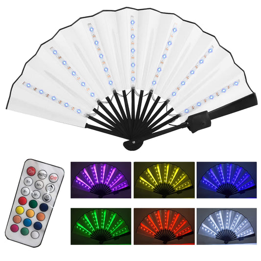 Gexmil Party LED Glowing Colorful Chinese Hand Held Folding Fan with Remote Control Stage Performance Show Light Up Fan Birthday Party Dance Gift