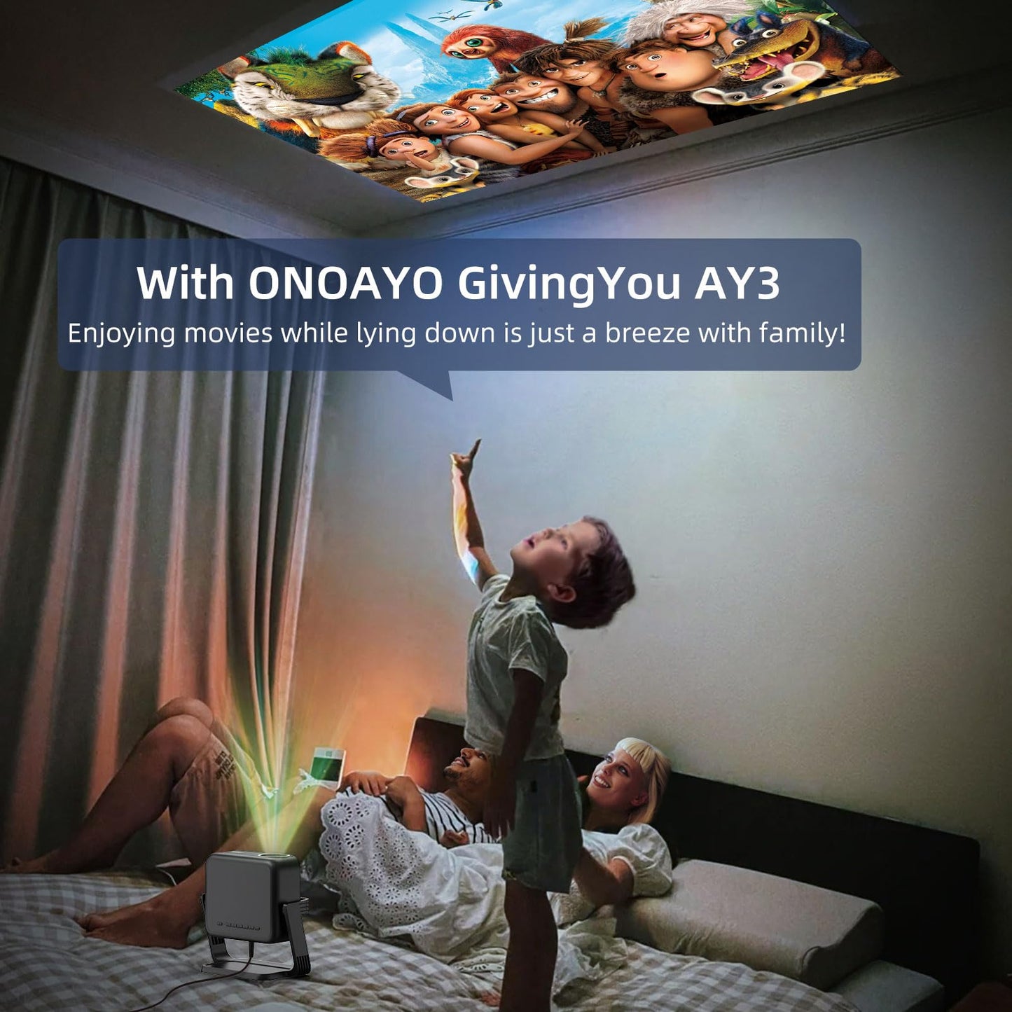 Mini-Projector with WiFi and Bluetooth: [1000 ANSI/360°Adjustable Stand/Electric Focus/Auto Keystone] Portable-Movie-Outdoor-Ceiling-Projector, ONOAYO