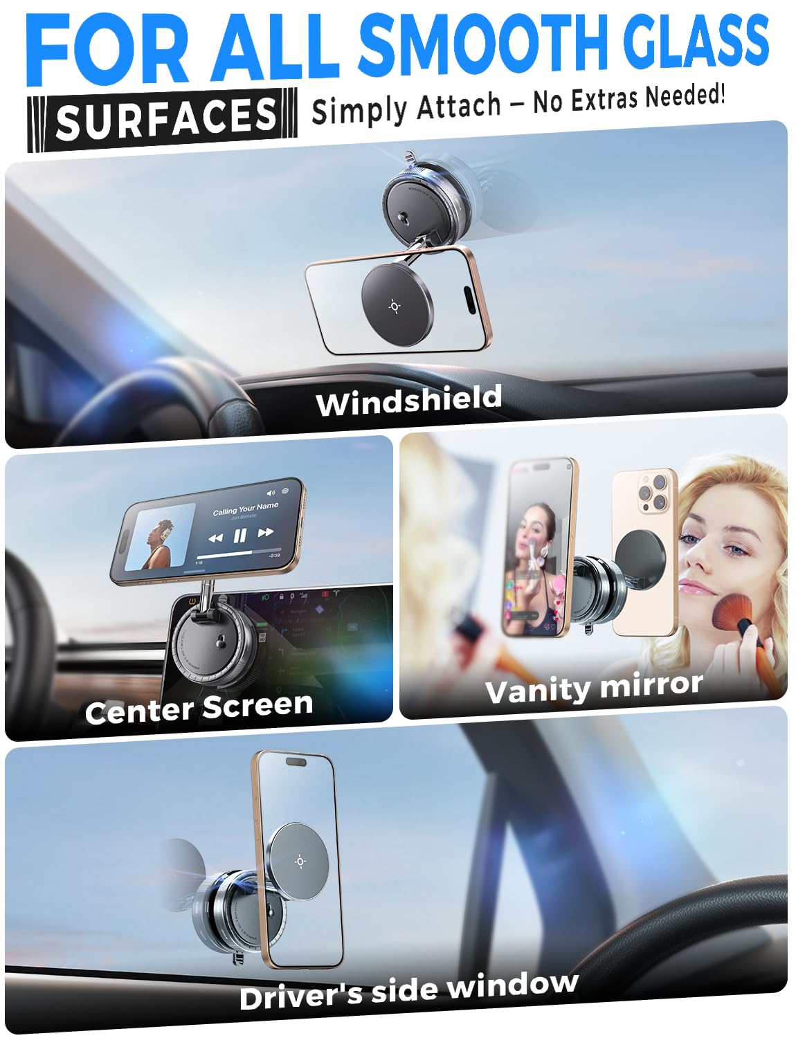 eSamcore Vacuum Magnetic Phone Holder for Car, for Magsafe Car Mount for Windshield, Foldable Stand Suction Cup for Mirror, Glass, Screen, Gym, Smooth