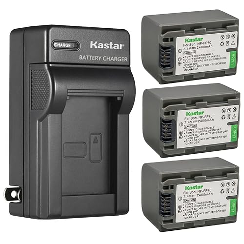 Kastar 3-Pack NP-FP70 / FP71 Battery and AC Wall Charger Replacement for Sony NP-FP50 NP-FP51, NP-FP60, NP-FP70 NP-FP71, NP-FP90 NP-FP91 Battery, Sony