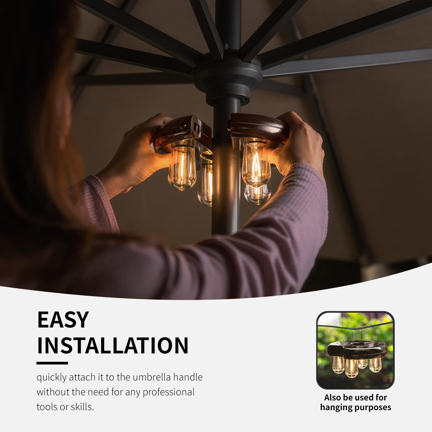 Nora·Gift Patio Umbrella Light with LED Edison Bulbs, Battery Operation Cordless-Outdoor Umbrella Pole Lights with 2 Lighting Modes for Garden?Patio