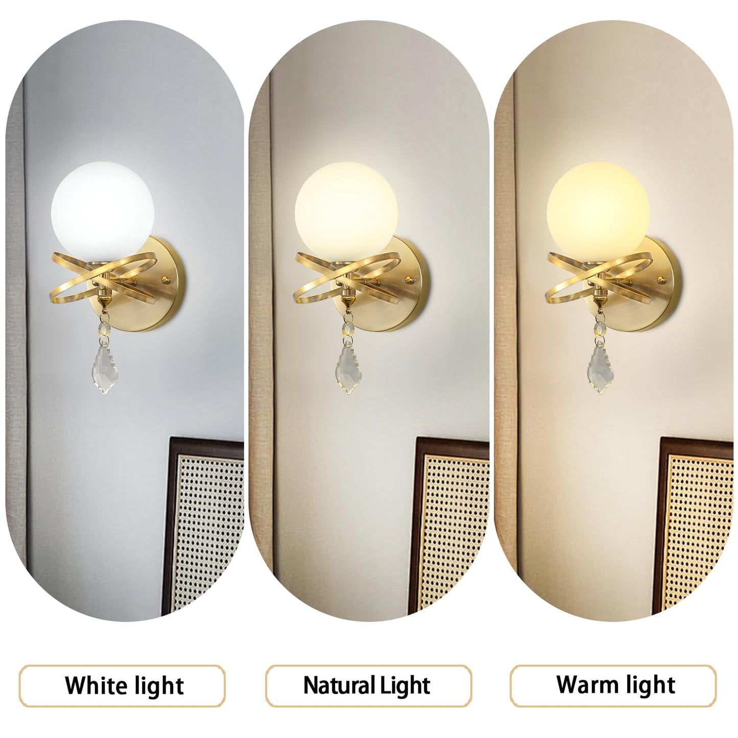 ABTTOI Gold Modern Wall Sconce, Globe Glass Shade Wall Light Fixtures?Wall Mount Lamp for Bathroom Hallway Bedroom Living Room