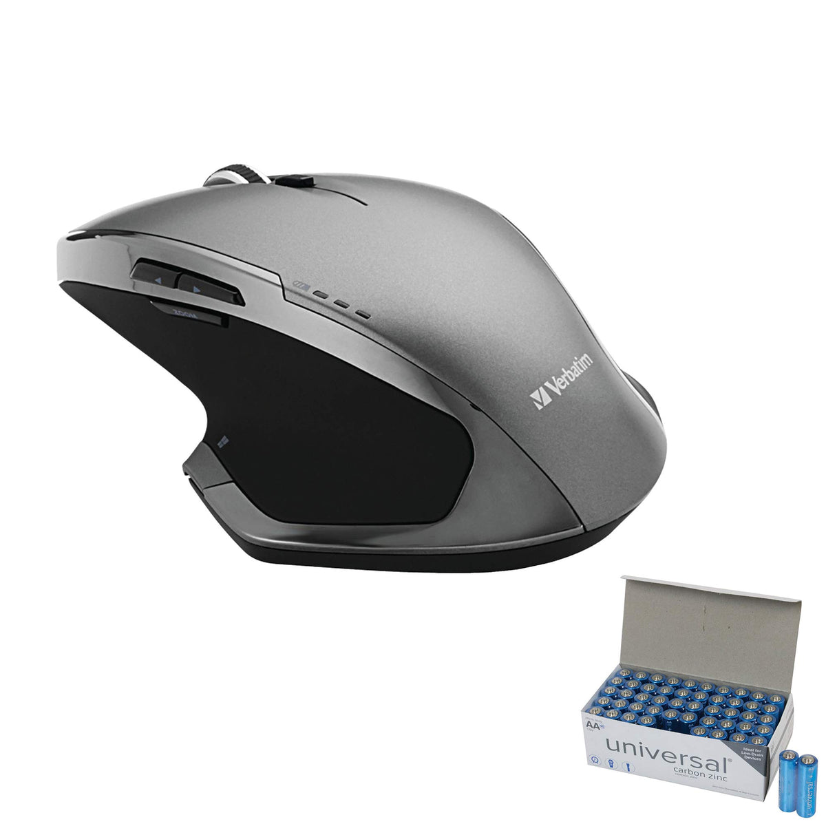 Verbatim Wireless Desktop 8-Button Deluxe Mouse - Blue LED - Wireless - Radio Frequency - Graphite - USB - 1600 dpi - Computer - Scroll Wheel - 8