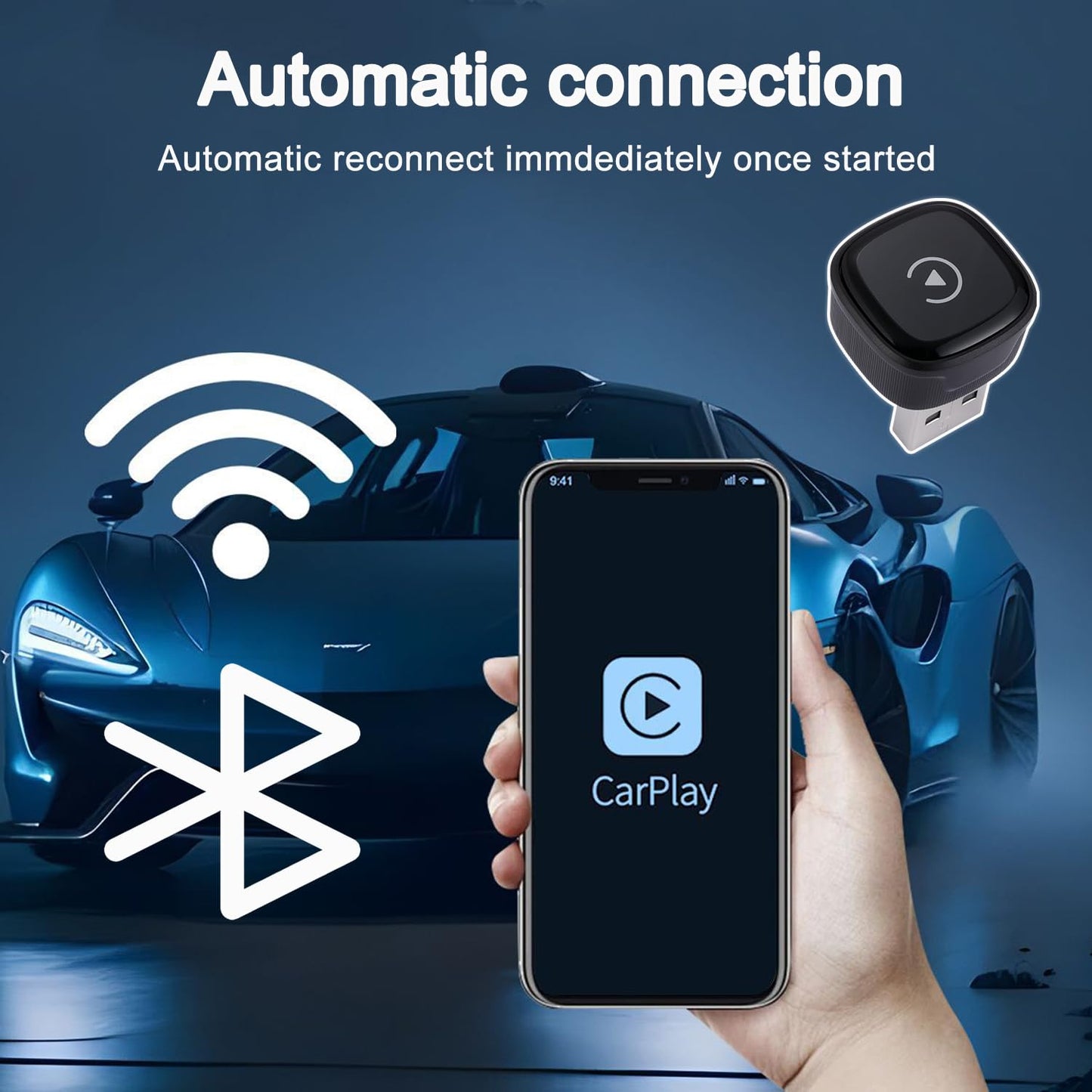 YYMC Wireless CarPlay Adapter for Apple Car Play, Small Mini Edition, Converts Factory Wired to Wireless CarPlay, Plug & Play Adapter for Apple iPhone