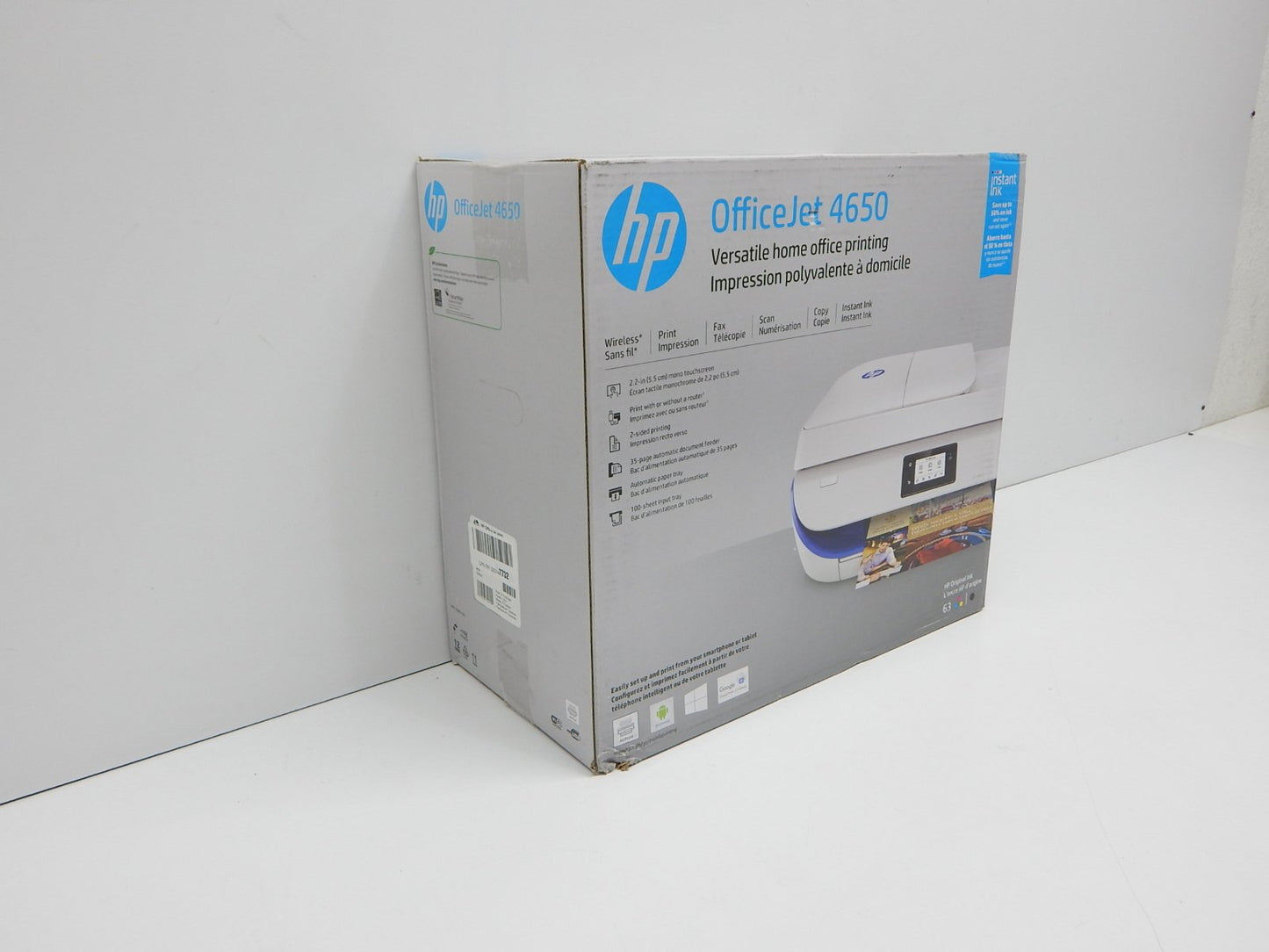 HP 4650 OfficeJet Wireless All-in-One Photo Printer with Mobile Printing Instant Ink Ready 2.2" Blue