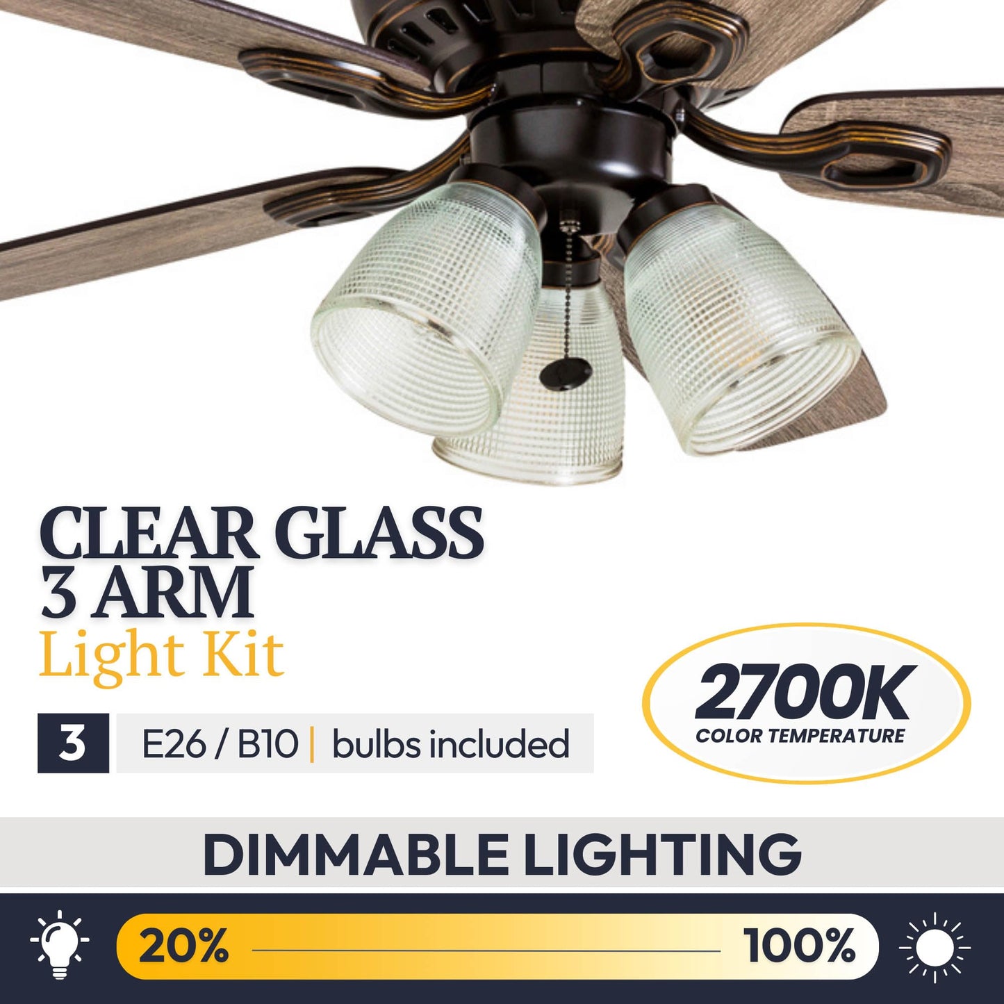 Prominence Home Marston, 52 Inch Traditional Indoor LED Ceiling Fan with Light, Pull Chain, Three Mounting Options, 5 Dual Finish Blades, Reversible