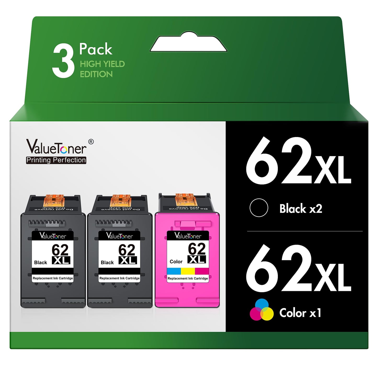 Valuetoner Remanufactured Ink Cartridge Replacement for HP 62XL HP 62 Ink Works with HP Envy 5540 5640 5660 7644 OfficeJet 5740 5741 8040 OfficeJet