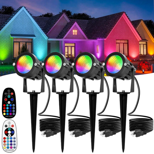 Multi Colored Spotlights Outdoor: RGBW LED Spot Light Plug in 120V Remote Control 16 Color Changing Landscape Light Spot for Lawn Yard Garden Outside