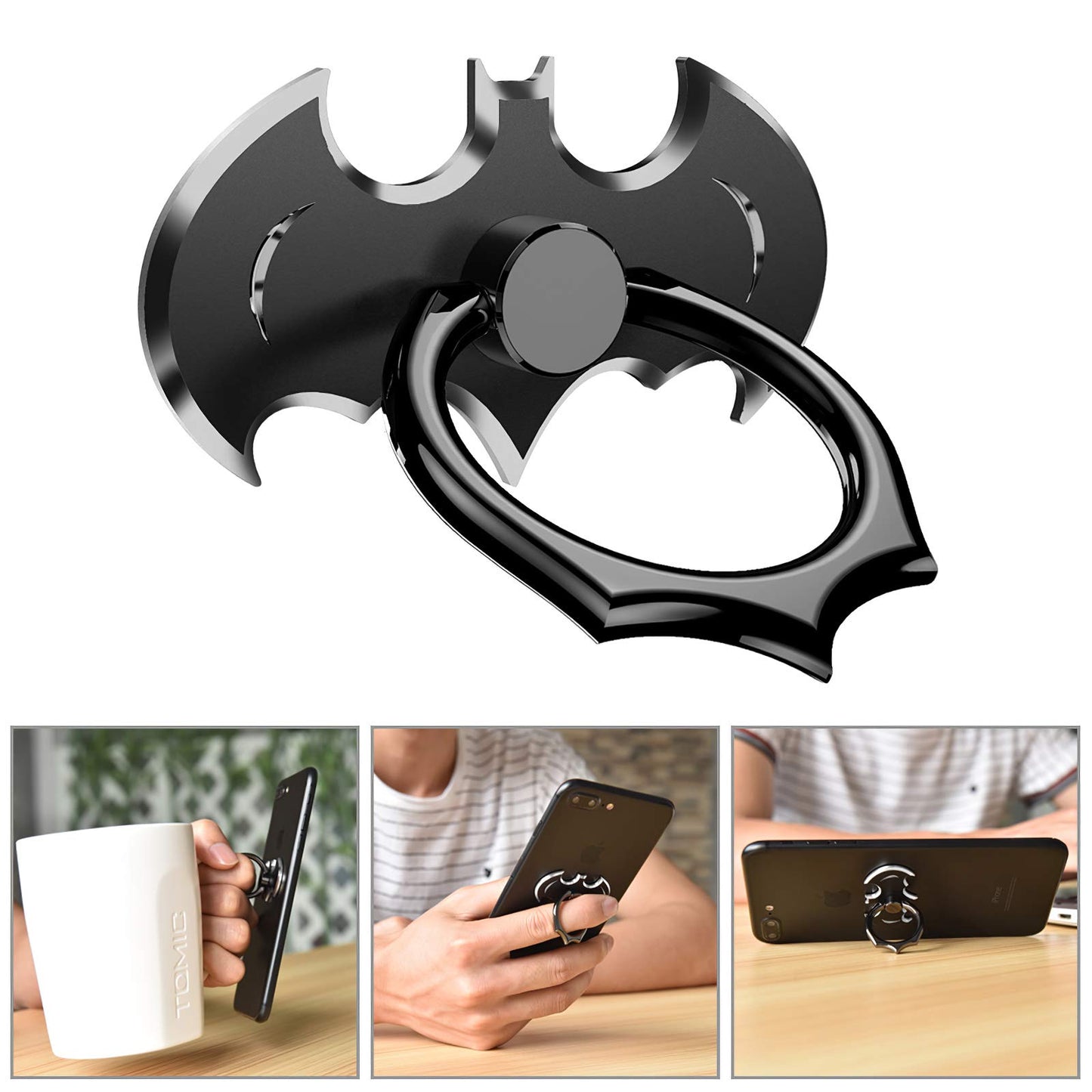Bat Phone Ring Stand Holder - OATSBASF Cell Phone Ring Holder Finger Grip 360 Degree Rotation Compatible with iPhone 17/16/15/14/13 Pro Max and Other