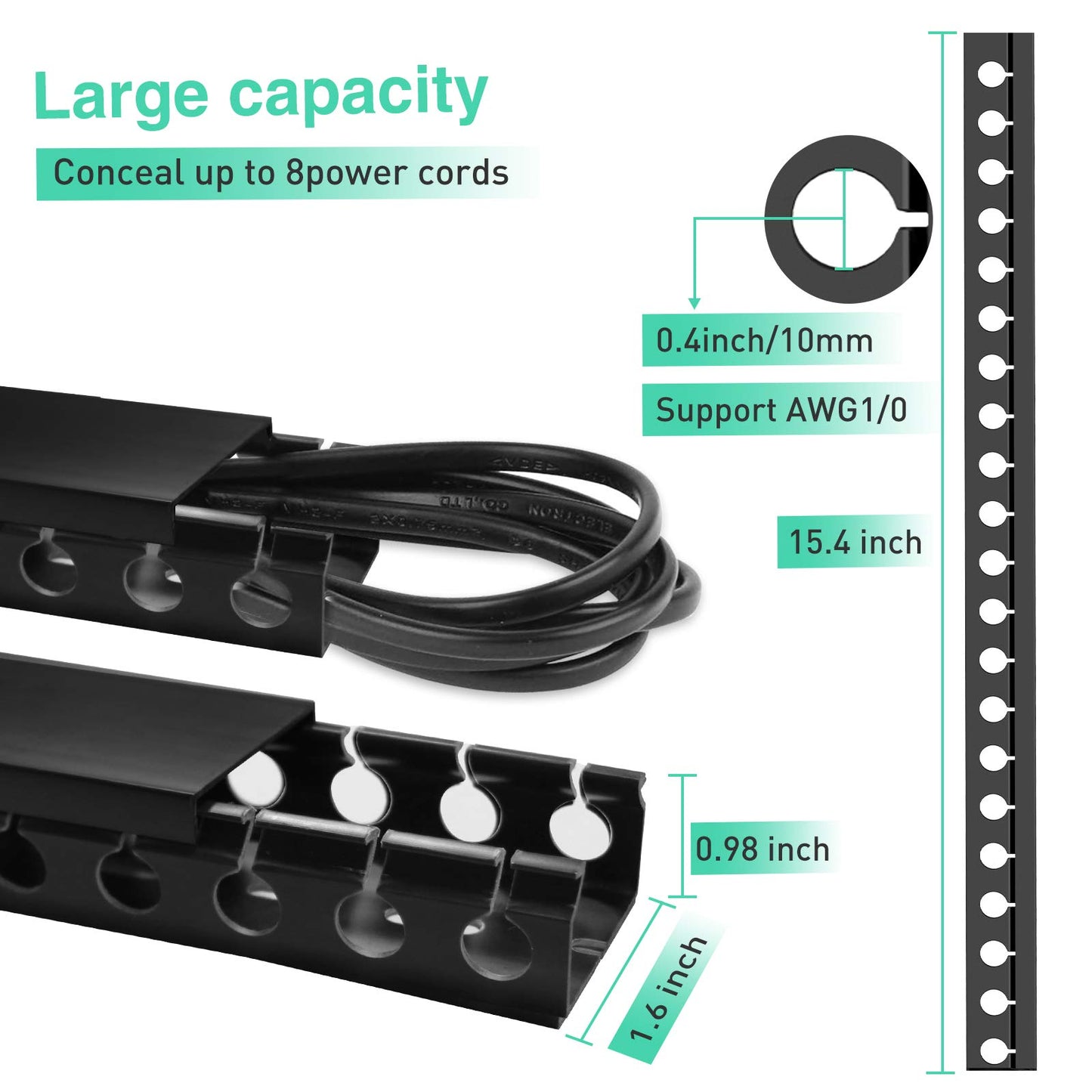 ENONCI Updated Cable Raceway Kit - 77 (5x15.4) Inch Open Slot Wire Covers for Cords, Under Desk Cable Management System to Hide Under