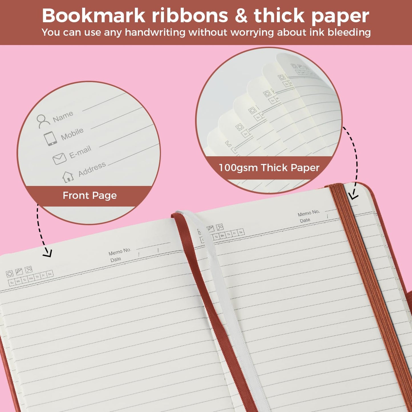 3 Pack Pocket Journal Notebooks, A6 Small Mini Notepad with Pens, 3.7" x 5.7" Leather Hardcover Note Book for Women/Men Work, 400 Pages 100GSM Lined