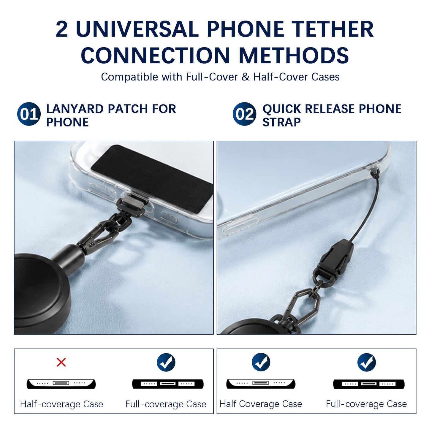 Rosmas Retractable Anti?Loss Phone Tether with Locking Metal Clip, Heavy Duty Steel Cable, Secure Phone Lanyard,Metal 360° Tether Tab for Daily Carry
