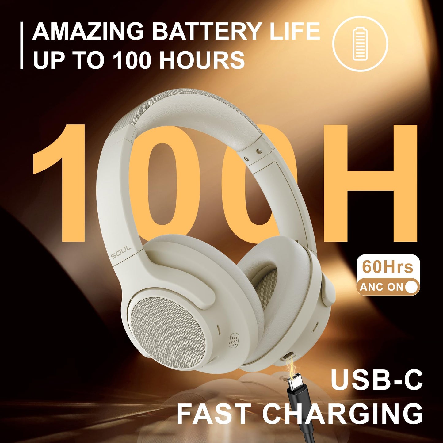 Soul Ultra Wireless Active Noise Cancelling Headphones, Wireless Over-Ear Bluetooth Headphones,100H Playtime, USB-C Quick Charging, Hi-Res Audio…