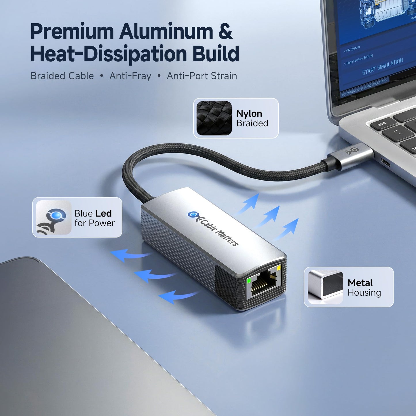 Cable Matters USB C to 10Gb Ethernet Adapter, Low-Heat and Silent