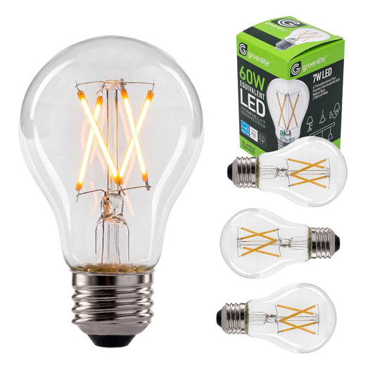 Greenlite A19 Bulbs, Filament Style, 7W (60W Equivalent), 2700K, 4 Pack