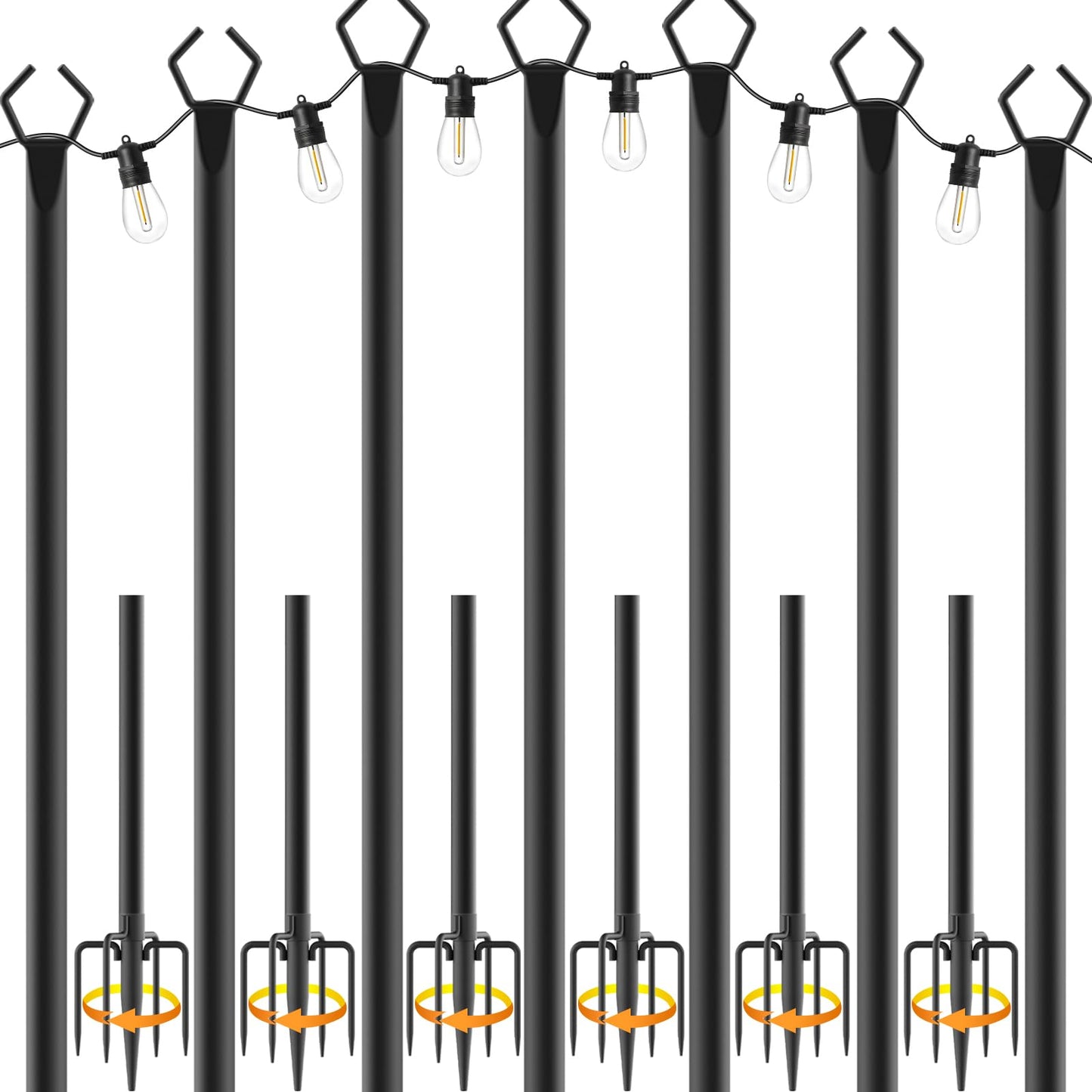 NUERPO 7 Pack String Light Poles,Metal Poles for Hanging Outdoor Light Strings,7 Pack 10 FT Light Poles Stand for Outside