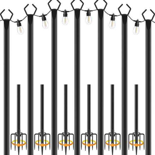 NUERPO 7 Pack String Light Poles,Metal Poles for Hanging Outdoor Light Strings,7 Pack 10 FT Light Poles Stand for Outside