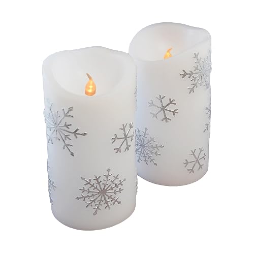 LumaBase Battery Operated Wax LED Candles, Snowflake - Set of 2