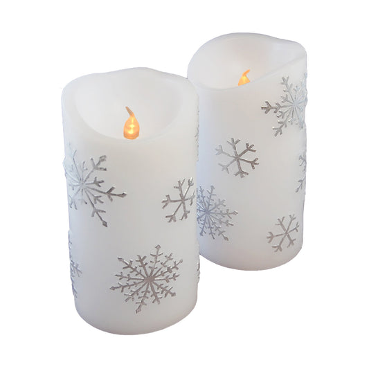 LumaBase Battery Operated Wax LED Candles, Snowflake - Set of 2
