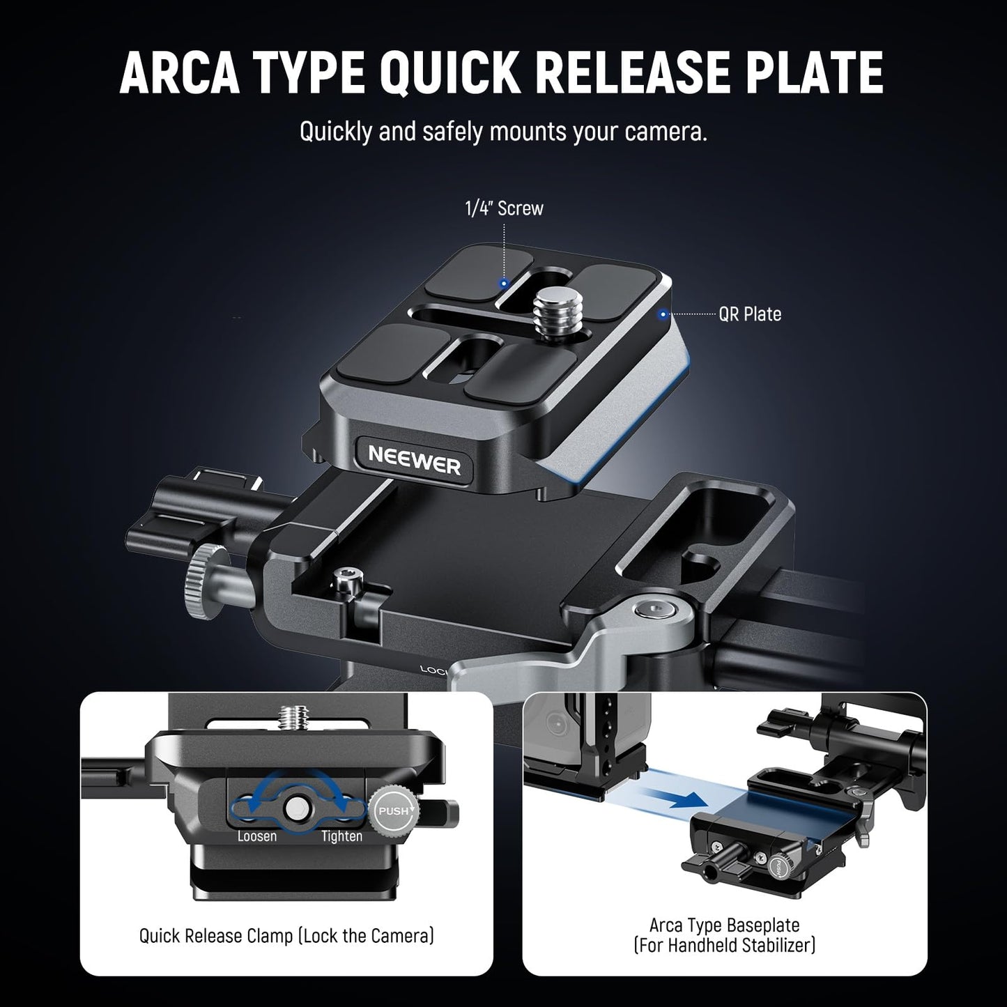 NEEWER PS015 PRO V Mount Battery Plate with Arca Type Quick Release Plate & Cleaning Cloth, Foldable V Lock Mounting Adapter for NEEWER PS099E