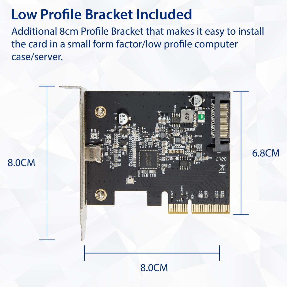 IO CREST USB-C 3.2 Gen 2x2 Type-C 20 Gbps PCI-e Gen 3 x4 Expansion Card SATA Powered ASMedia ASM3242