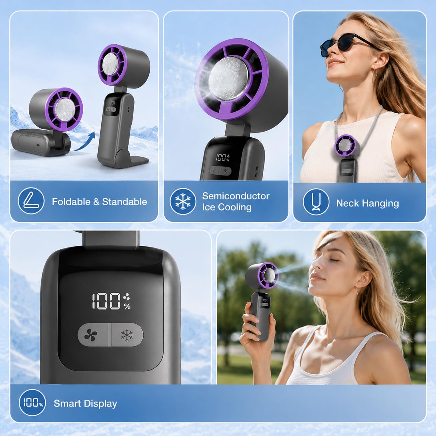 Stitch and Hue Icycool Handheld Cooling Fan, Icy Cold Handheld Fan, Fan Rechargeable Personal Mini Fan for Travel, Summer Essential