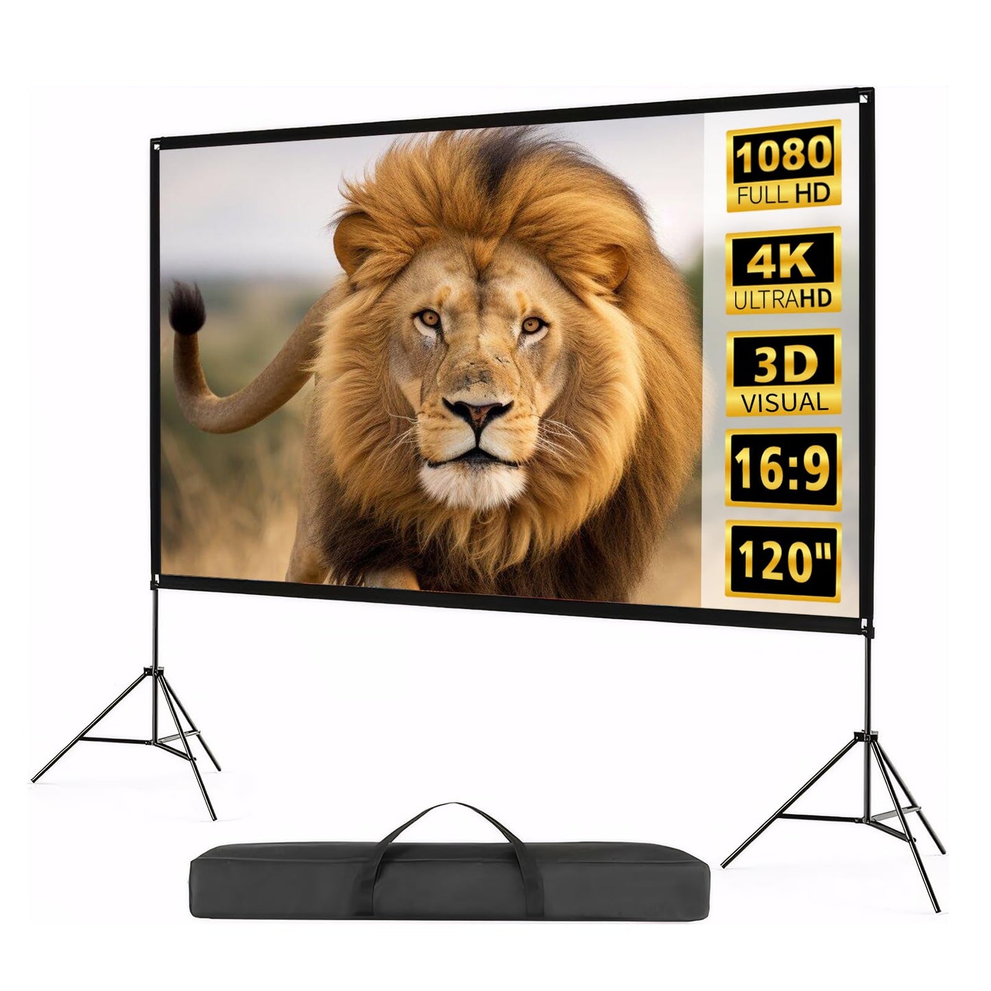 TOPPOY 120 inch Projector Screen with Stand Movie Screen Portable Indoor Outdoor 16:9 Format 4K HD Wrinkle-Free Foldable Design & Easy to Setup