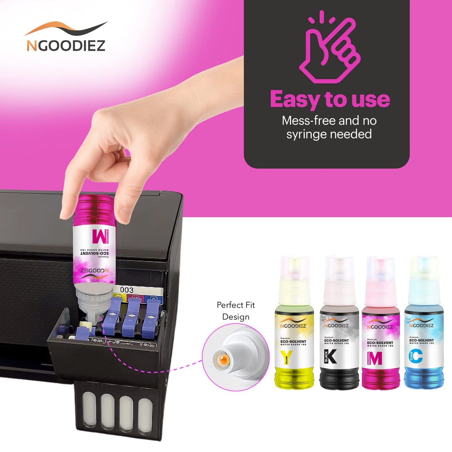 NGOODIEZ Eco Solvent Ink Auto-Fill Water Based Ink, Conversion Kit Refill Ink for Epson EcoTank & Workforce Printers - Ideal for HTV, Vinyl Stickers