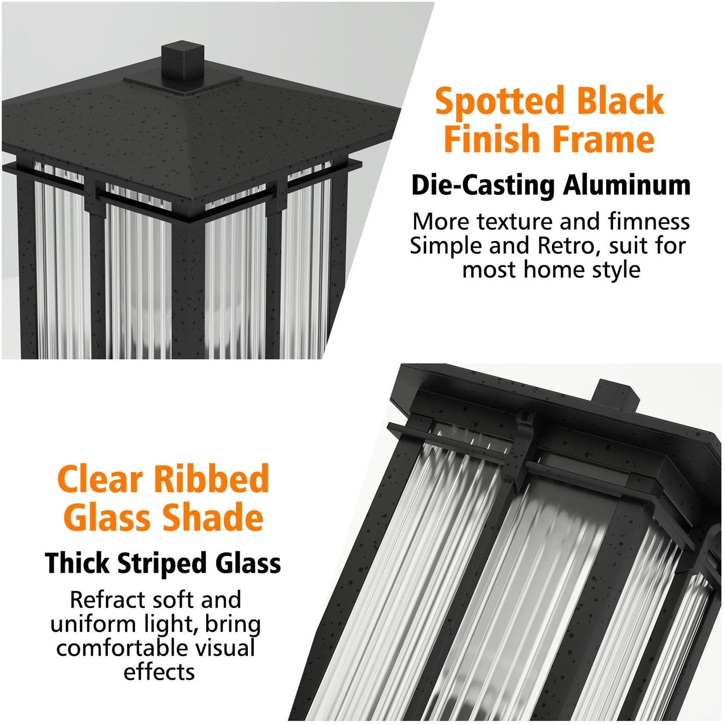 Yoenecea Modern Outdoor Post Light, Aluminum Lamp Post Light Fixture with Ribbed Glass, Soptted Black Outside Pole Lighting with 3-Inch Pier Mount